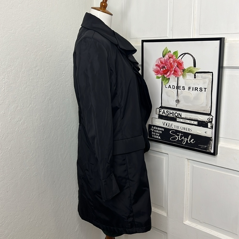 Jane Post Black Nylon Ruffled Front Jacket Size S - Picture 2 of 8
